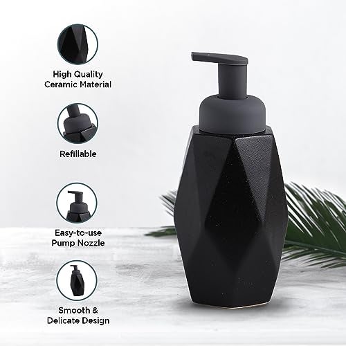 UMAI Foam Soap Dispenser | Stoneware | Ceramic Handwash Bottle for Kitchen | Soap Dispenser for Wash Basin | Bathroom Accessories | 400ml (Black) - Image 3