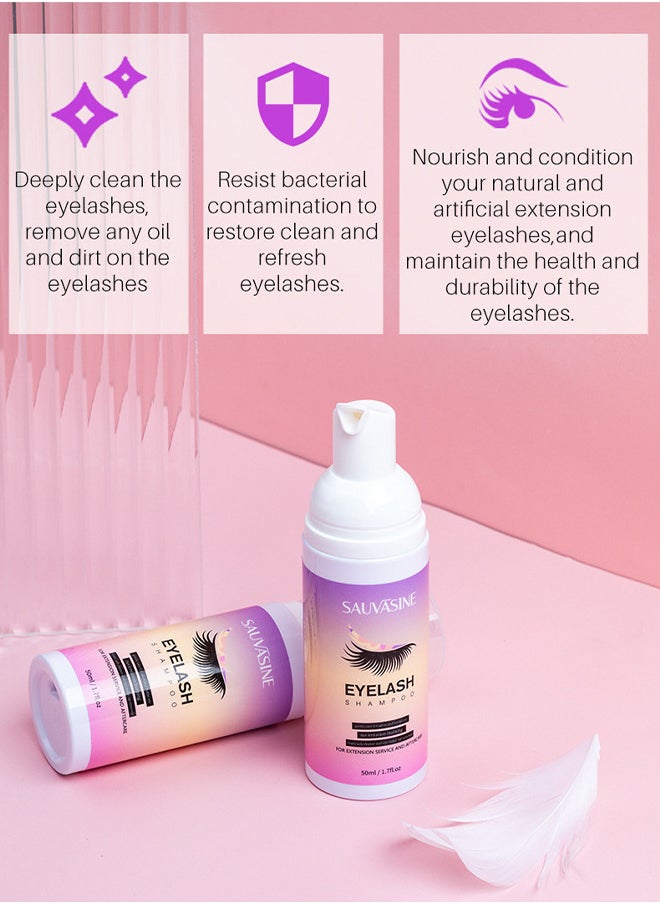 SAUVASINE - Eye Lash Shampoo 50ML , Remove Makeup Residue And Mascara, Gentle Deep Cleansing And No Irritating Or Burning For Eyelash Extension Foam, Perfect For Salon Use And Home Care - Image 1