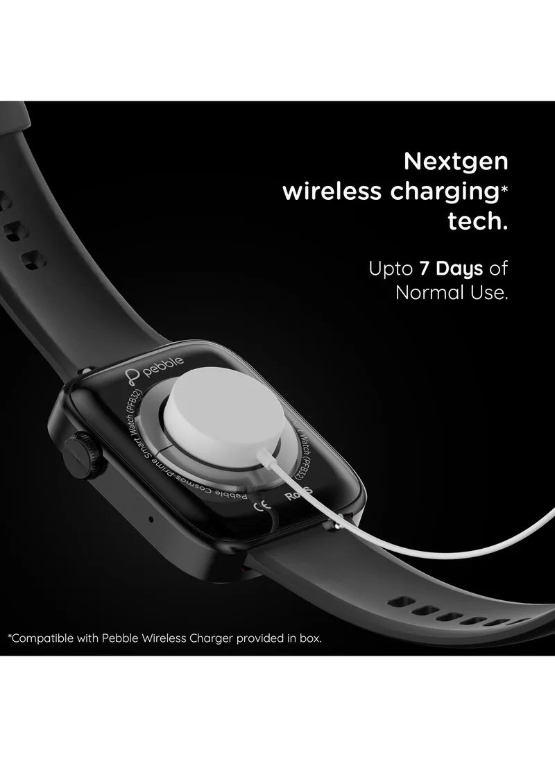 Pebble Cosmos Prime 1.91" Smartwatch for Men and Women, 600 Nits Brightness, Bluetooth Calling, Wireless Charging, Health Suite - Jet Black