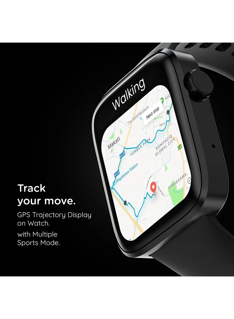 Pebble Cosmos Prime 1.91" Smartwatch for Men and Women, 600 Nits Brightness, Bluetooth Calling, Wireless Charging, Health Suite - Jet Black