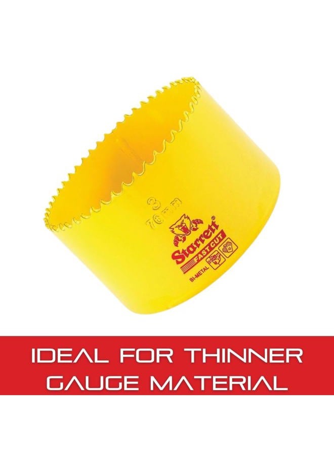 Starrett Bi-Metal Fast Cut Straight Pitch Hole Saw with Abrasion Resistant HSS Teeth - Ideal for Cutting Metal, Steel, and Wood - 3" (76MM) Diameter, 1-5/8" (41mm) Depth - FCH0300-G - Image 3