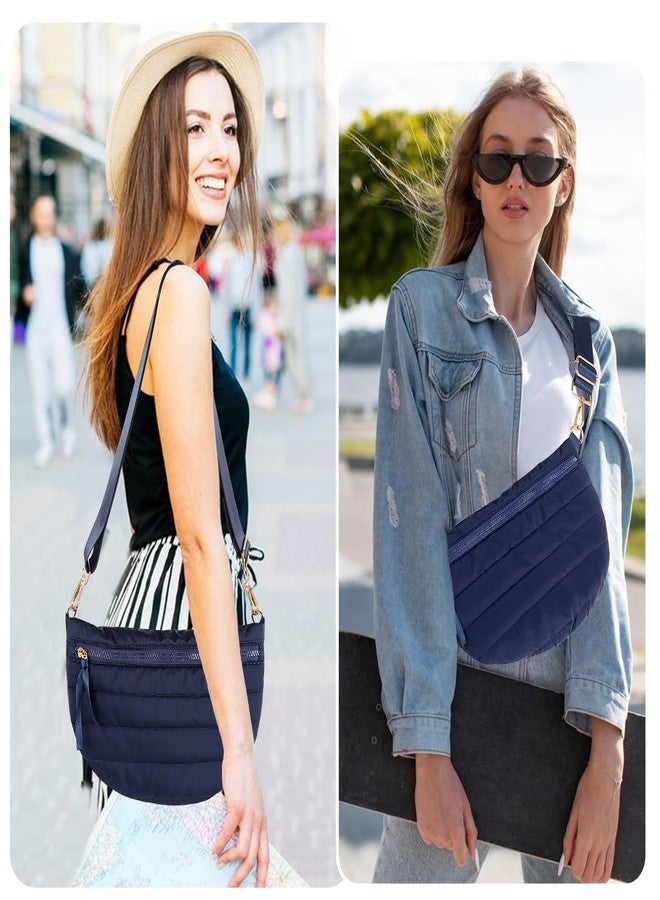 Dealkion Quilted Crossbody Bags for Women Puffer Fanny Pack Sling Bag Puffy Chest Belt Bum Waist Purse shoulder Bag for Women, Navy, 12 inches x 8 inches x 0.6 inches, Modern - Image 5
