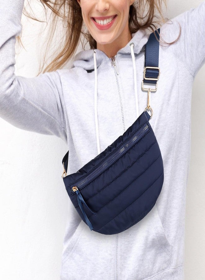 Dealkion Quilted Crossbody Bags for Women Puffer Fanny Pack Sling Bag Puffy Chest Belt Bum Waist Purse shoulder Bag for Women, Navy, 12 inches x 8 inches x 0.6 inches, Modern - Image 2