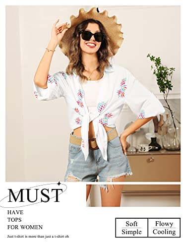 ZXZY Women Pineapple Printed Lapel Collar Half Sleeves Buttons Down Blouse Shirt (O-White, X-Large) - Image 4