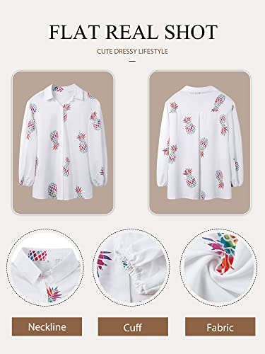 ZXZY Women Pineapple Printed Lapel Collar Half Sleeves Buttons Down Blouse Shirt (O-White, X-Large) - Image 5