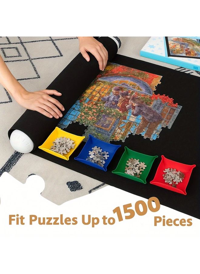 Green Portable Felt Jigsaw Puzzle Mat Roll With 4 Trays Storage Bag Holds 1500 Pieces - Image 3