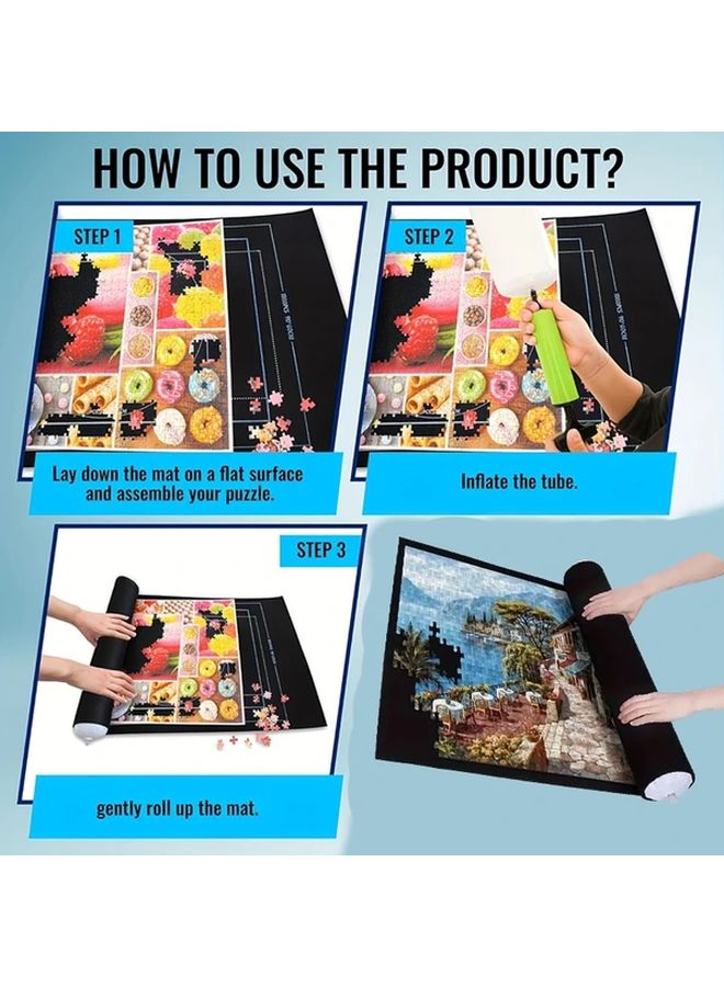 Green Portable Felt Jigsaw Puzzle Mat Roll With 4 Trays Storage Bag Holds 1500 Pieces - Image 5