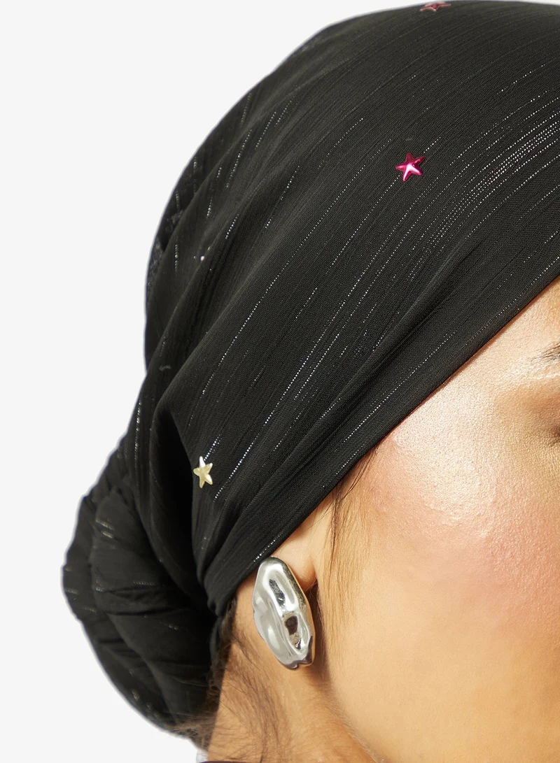 Khizana Black Embellished Rhinestone Silver Detail Modest Hijab Headscarf for Women | Best Price UAE