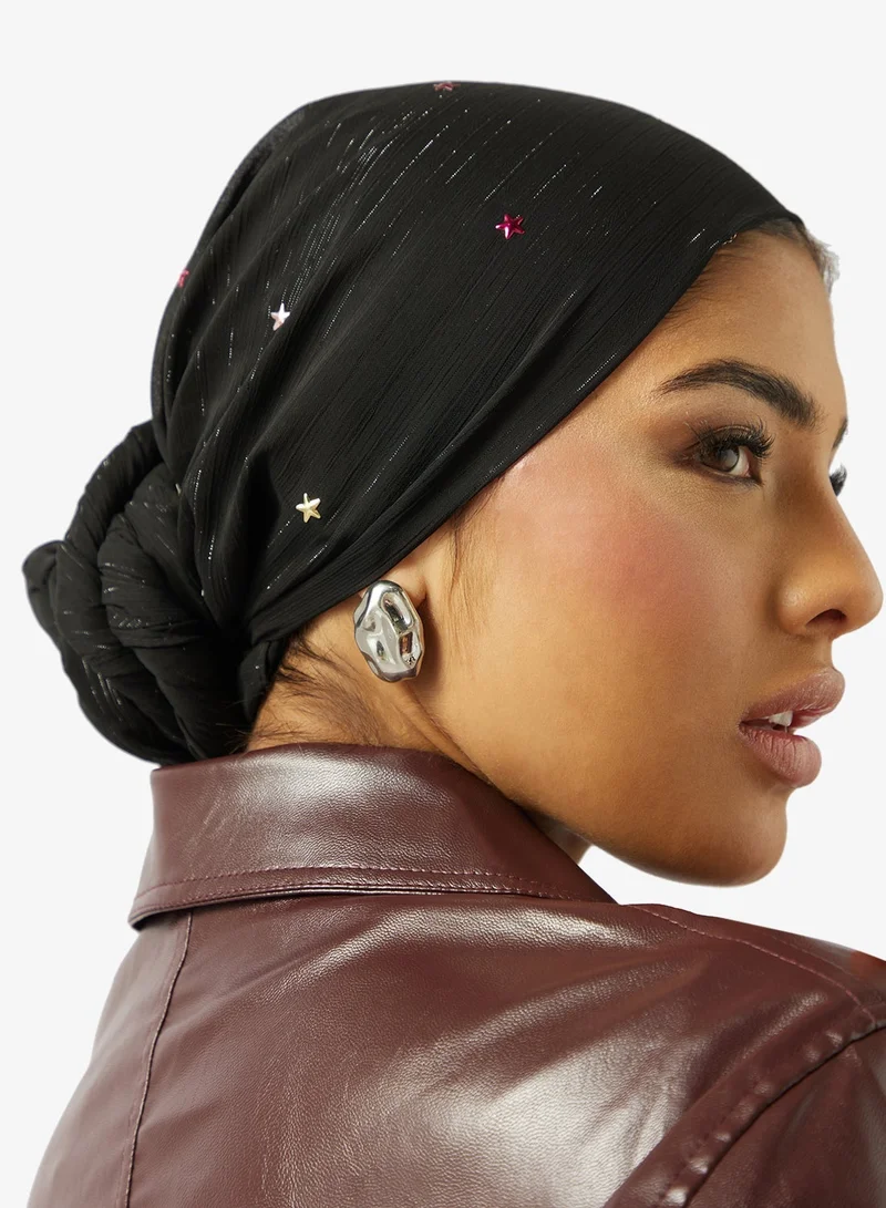 Khizana Embellished Rhinestone Silver Detail Modest Hijab Headscarf