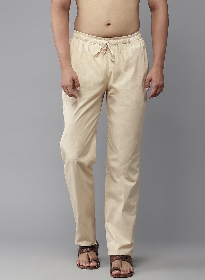 see designs Beige Solid Cotton Pyjamas for Men - Image 1