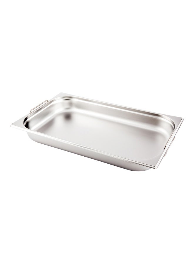 Restaurantware Met Lux 20.5 Inch x 12.8 Inch x 2.5 Inch Steam Table Pan, 1 Full Size Hotel Pan - Anti-Jam, Deep, Silver Stainless Steel Full Size Pan, With Collapsible Handles, For Parties Or Events - Image 1