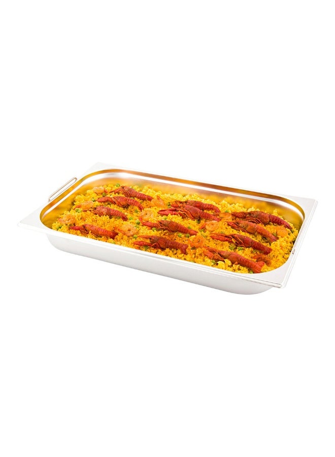 Restaurantware Met Lux 20.5 Inch x 12.8 Inch x 2.5 Inch Steam Table Pan, 1 Full Size Hotel Pan - Anti-Jam, Deep, Silver Stainless Steel Full Size Pan, With Collapsible Handles, For Parties Or Events - Image 2