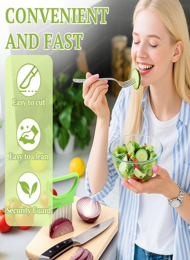 FANTEXY 3Pieces Onion Holder for Slicing, Stainless Steel Onion Cutter for Slicing, Potato Lemon Slicer Tomato Slicers Kitchen Comb for Vegetables, Fruit and Meat - Image 5