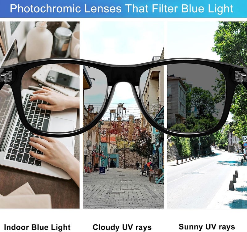 Joopin Precision polished solid material Blue Light Glasses for Women Men Eyeglasses Square Frame Computer Gaming UV Blocking Filter Anti Blue Ray Screen Photochromic Sunglasses Varied size selections - Image 5