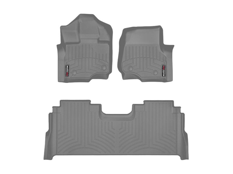 WeatherTech سجاد أرضي مخصص WeatherTech لسيارة فورد F-150 رابتور، F-150 (كرو، مقاعد دلو)، F-150 لايتنينغ - الصف الأول والثاني (46697-1-6) مع تخزين مسطح قابل للطي، رمادي - Image 1