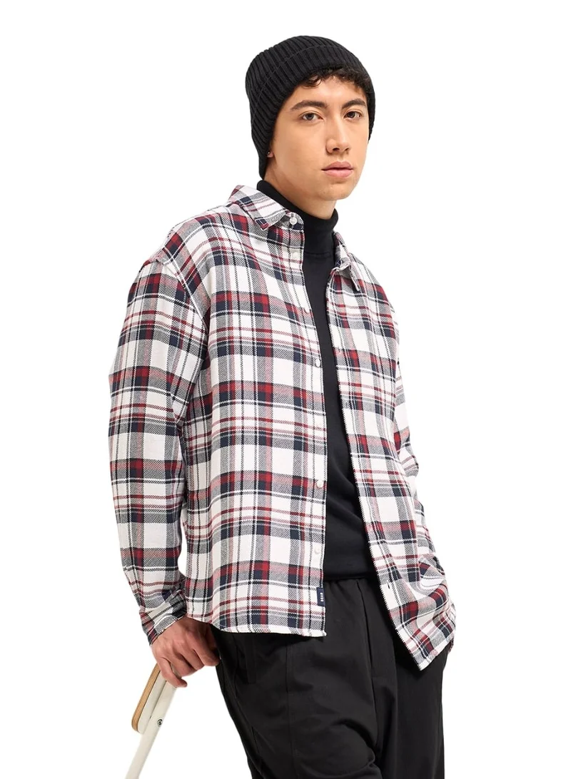 THE BEAR HOUSE Cotton Shirt for Men | Slim Fit, Long Sleeve, Casual or Formal Button-Down | Soft, Breathable Fabric for Work, Everyday, & All-Season Wear in Stylish , Plaid/checkered Pattern Shirt