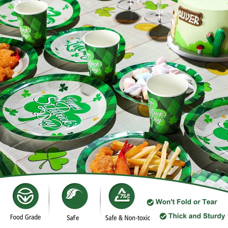 Geyee 172 Pcs St Patricks Day Party Decoration Set Serves 24 Include Happy St Patrick's Day Plates Napkins Tableware Set Shamrock Tablecloth Lucky Banner for Saint Irish Birthday Party Supplies - Image 4