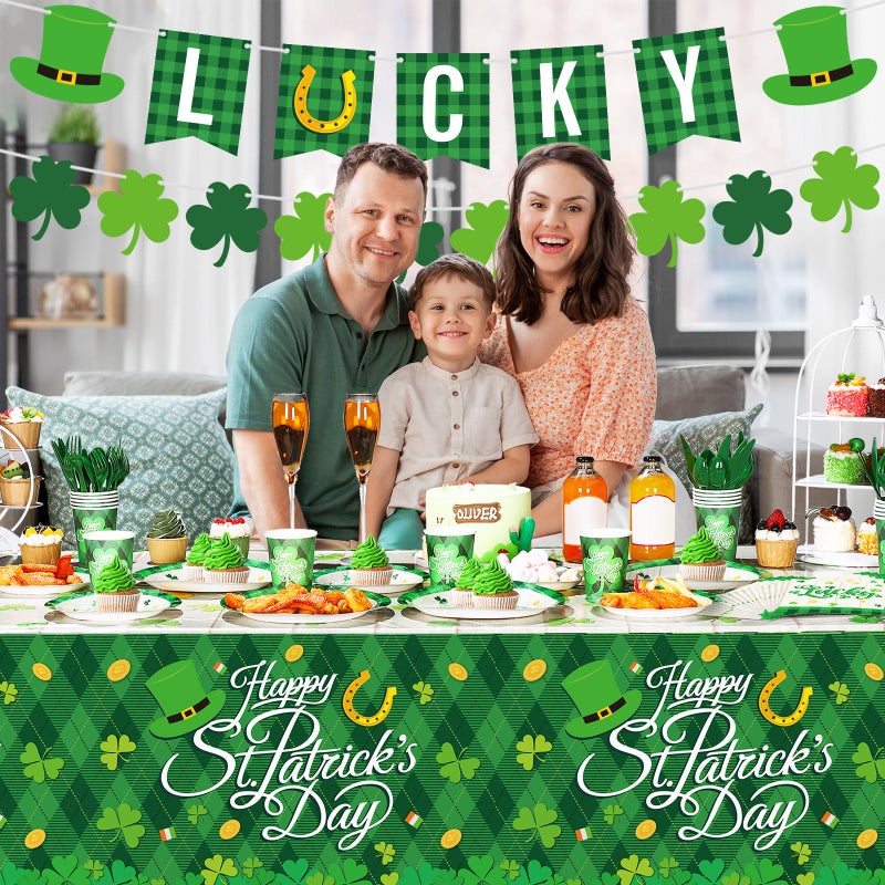 Geyee 172 Pcs St Patricks Day Party Decoration Set Serves 24 Include Happy St Patrick's Day Plates Napkins Tableware Set Shamrock Tablecloth Lucky Banner for Saint Irish Birthday Party Supplies - Image 5