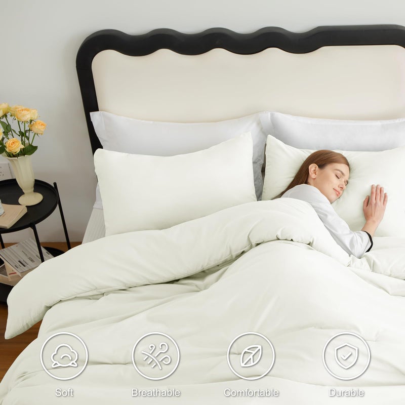 CozyLux King Size Comforter Set Ivory, 3 Pieces Solid Comforters King Size Breathable Quilted Bedding Sets, Luxury Soft Lightweight Bed Set with Down Alternative Comforter and 2 Pillowcases All Season - Image 5