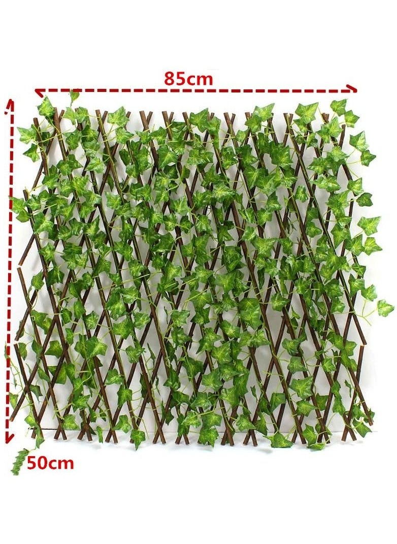 DubaiGallery Bamboo Wooden Fence with Artificial Plants Green Ivy Leaves Expandable Wicker for Home Garden Wall Decoration  - Image 4