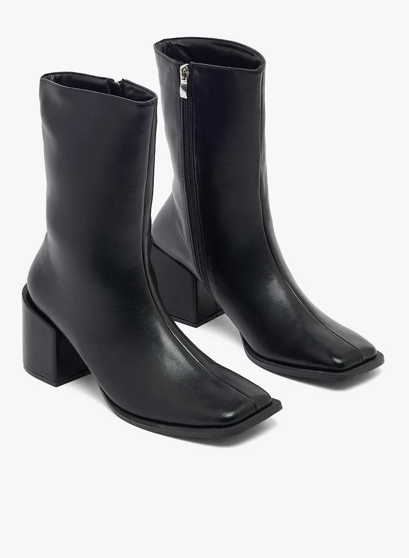 Glamorous BLACK PU Casual Western Heeled Ankle Boots for Women | Best Price UAE