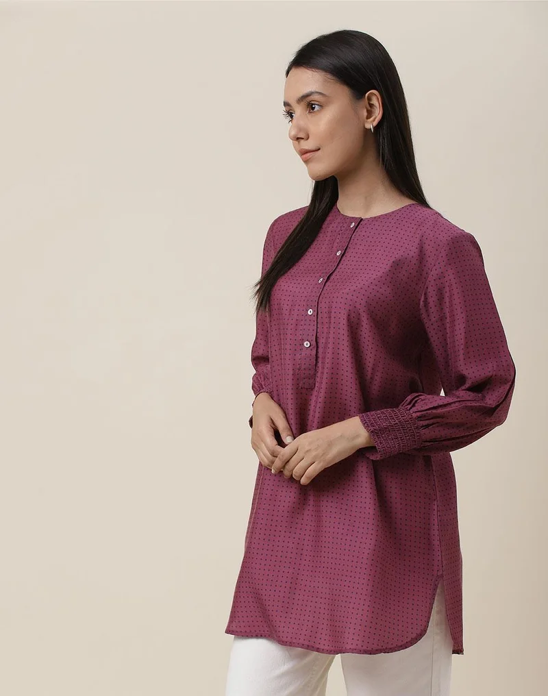 فاب انديا Wine Viscose Blend Printed Tunic