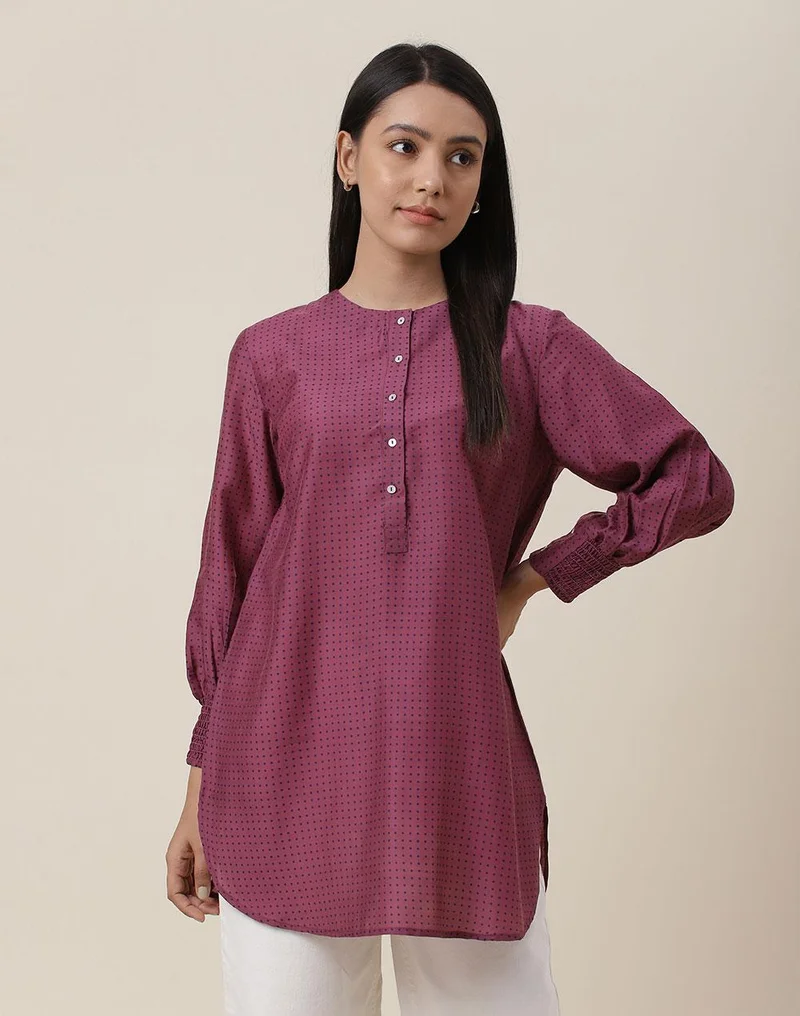 فاب انديا Wine Viscose Blend Printed Tunic
