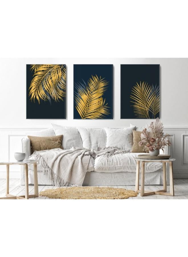 Home Gallery Canvas Wall Art, Abstract Framed Portrait of Golden palm and tropical leaves - Image 4