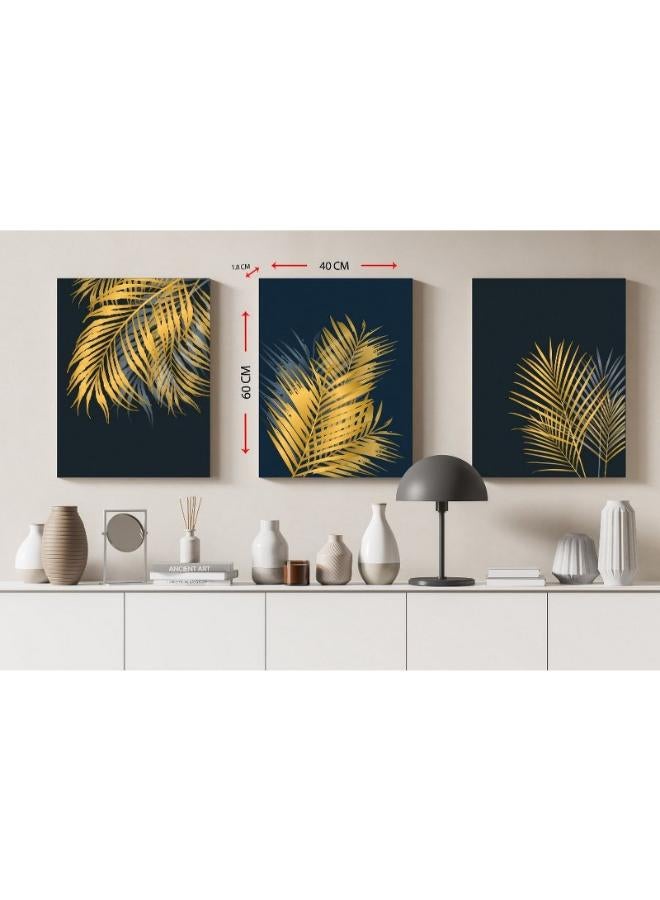 Home Gallery Canvas Wall Art, Abstract Framed Portrait of Golden palm and tropical leaves - Image 5