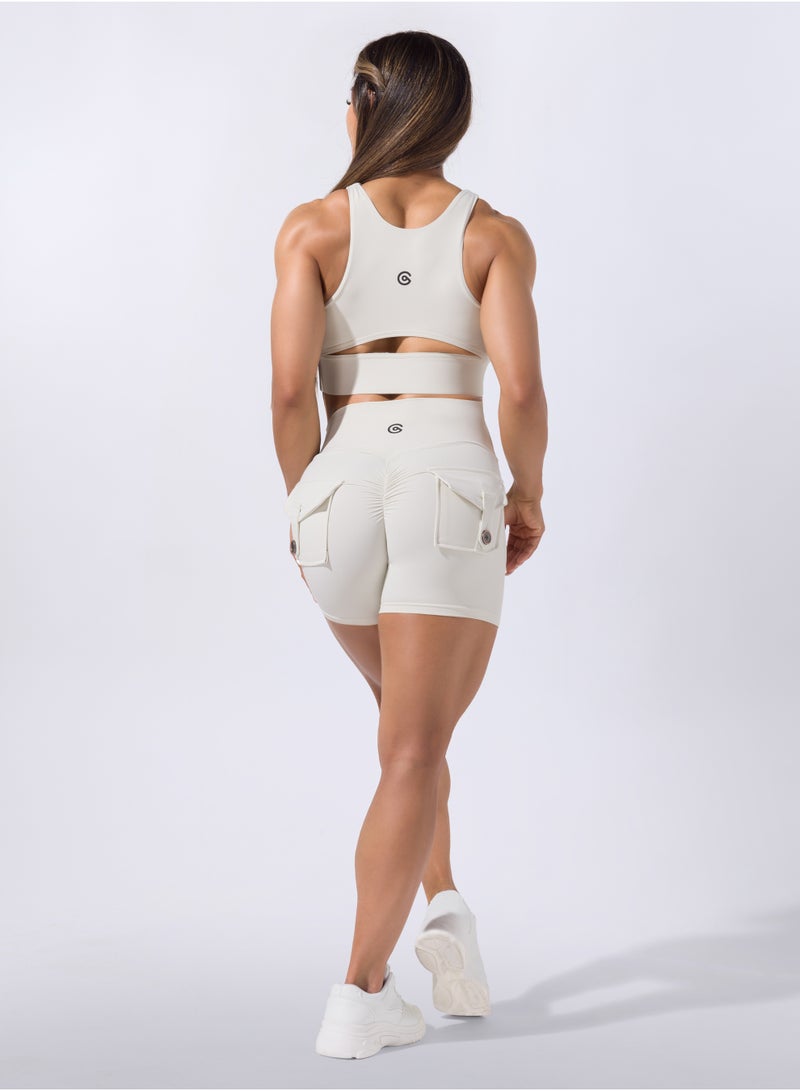 Pocket Scrunch Shorts   - Light Ivory - Image 3