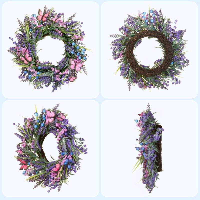 DFRREN Lavender Wreaths for Front Door 18 Inch Spring Summer Wreath with Lavender,Berries, Butterflies,for Year-Round Use Indoors and Outdoors as Wall, Door, Window, Party and Wedding Decorations - Image 4