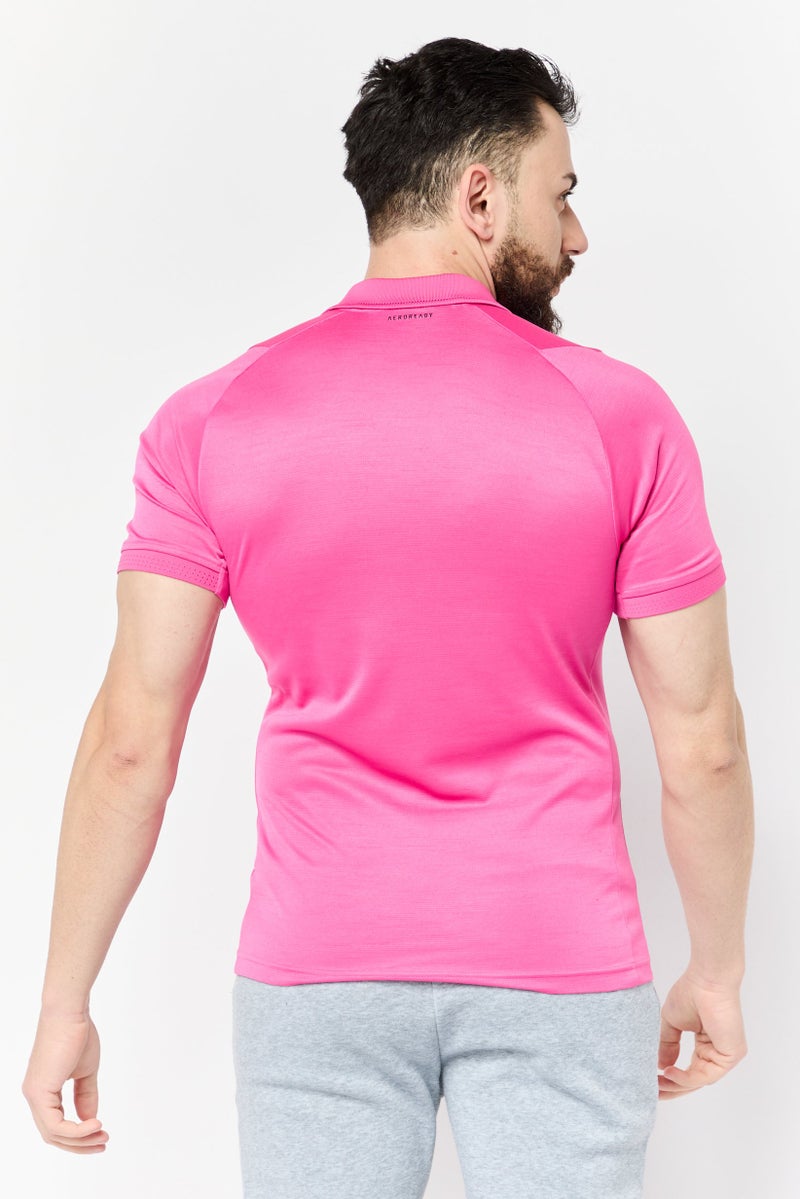 Adidas قميص بولو رياضي للرجال بأكمام قصيرة مناسب في الهواء الطلق، وردي - Image 2