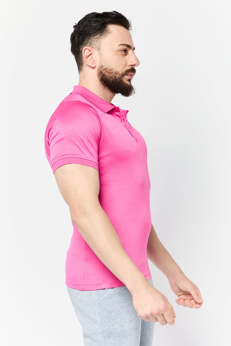 Adidas قميص بولو رياضي للرجال بأكمام قصيرة مناسب في الهواء الطلق، وردي - Image 4