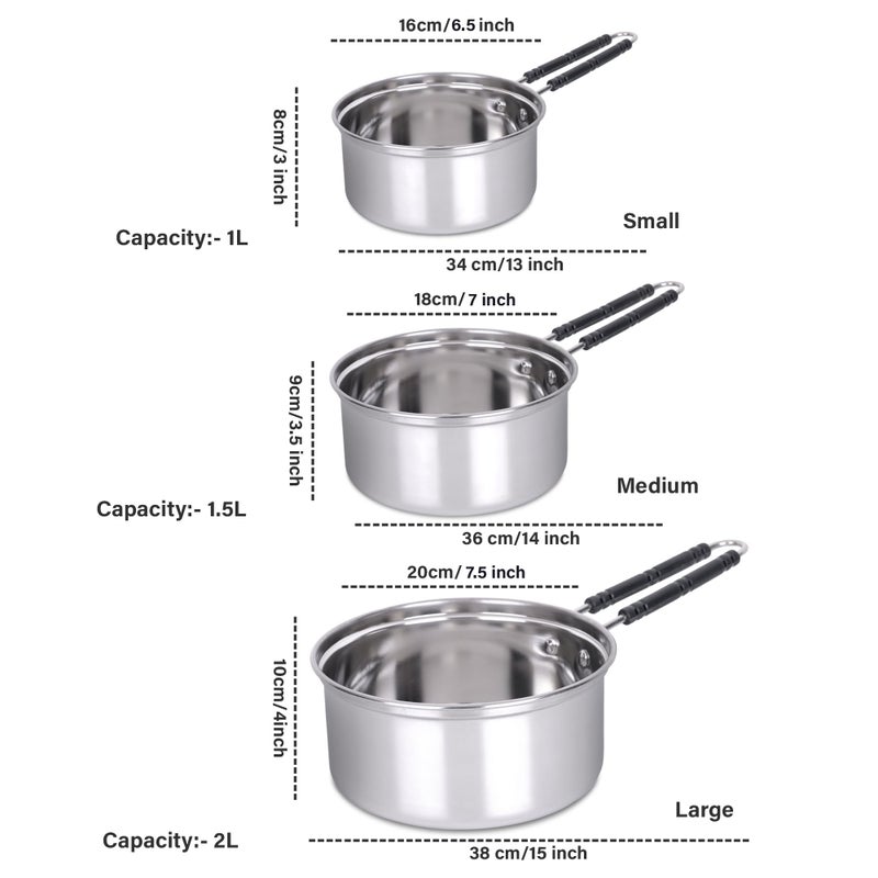Home Pro Home-Pro Stainless Steel Sauce Pan Combo Set of 3 Pans 16cm, 18cm & 20cm with Induction Bottom & Bakelite Wire Handle - Image 2