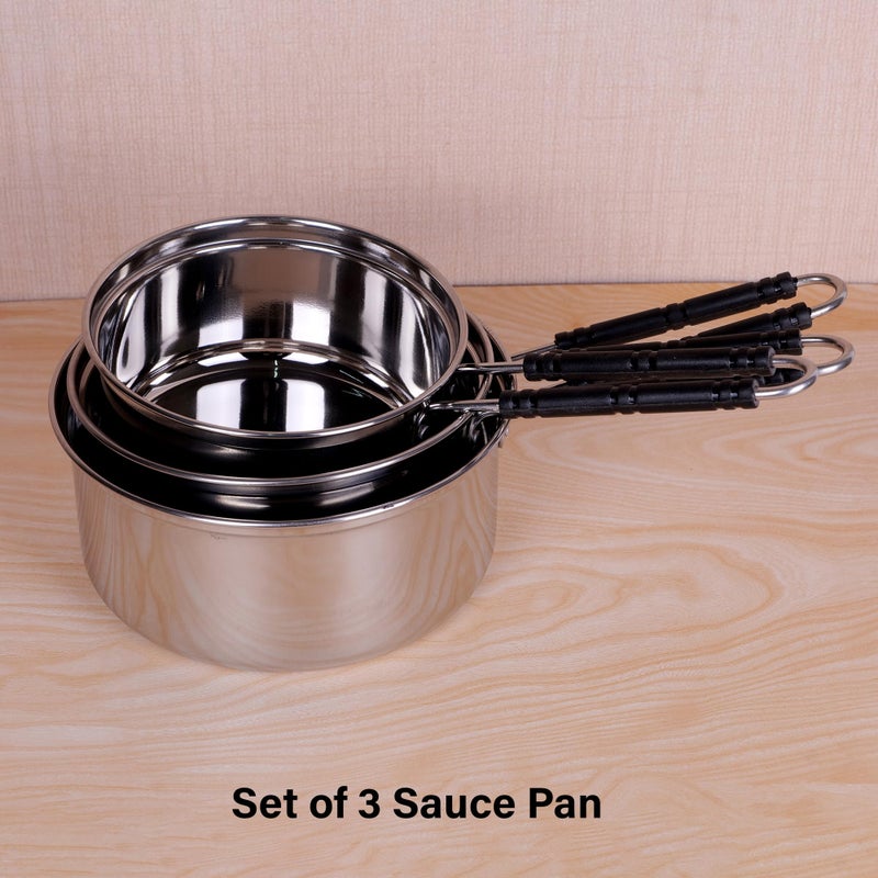 Home Pro Home-Pro Stainless Steel Sauce Pan Combo Set of 3 Pans 16cm, 18cm & 20cm with Induction Bottom & Bakelite Wire Handle - Image 5
