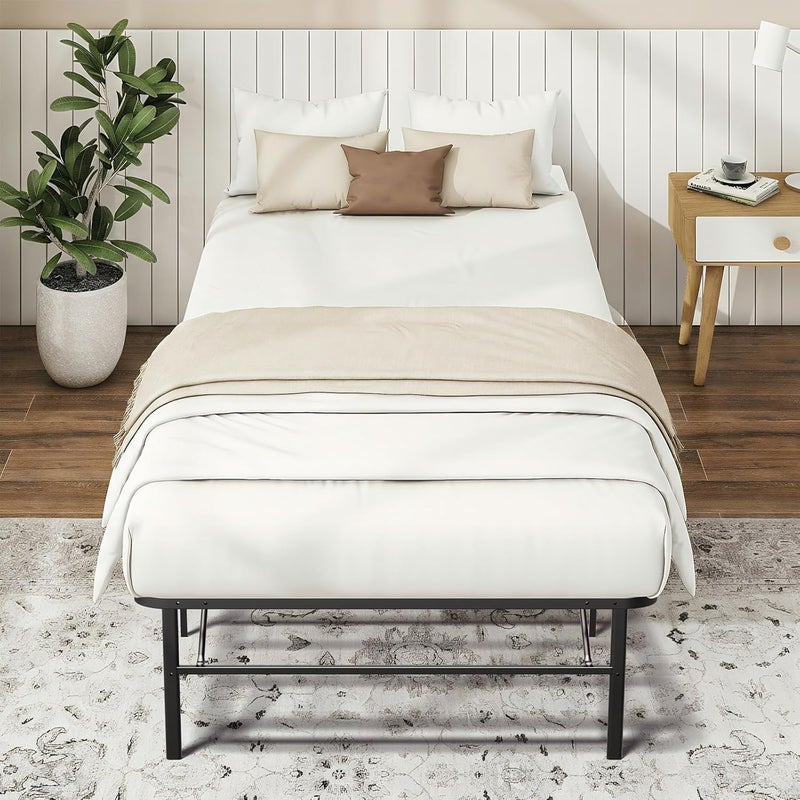 MAKE CHANGES Heavy Duty Twin Bed Frames Foldable, Noise Free Metal Twin Size Bed Frame with 14" Storage, Easy Tool-Free Assembly, No Box Spring Needed,Black - Image 2