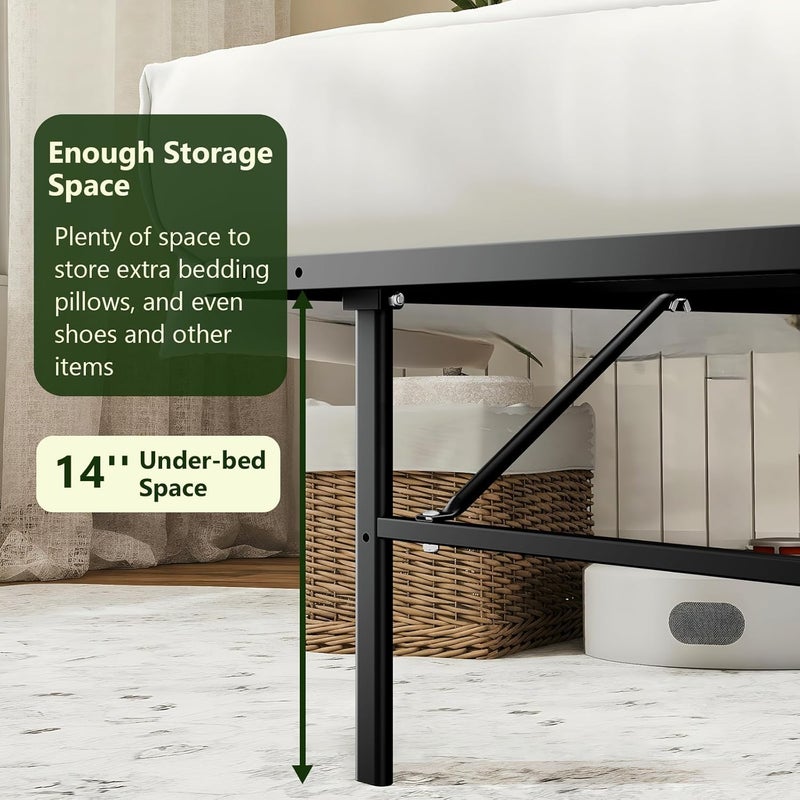 MAKE CHANGES Heavy Duty Twin Bed Frames Foldable, Noise Free Metal Twin Size Bed Frame with 14" Storage, Easy Tool-Free Assembly, No Box Spring Needed,Black - Image 3