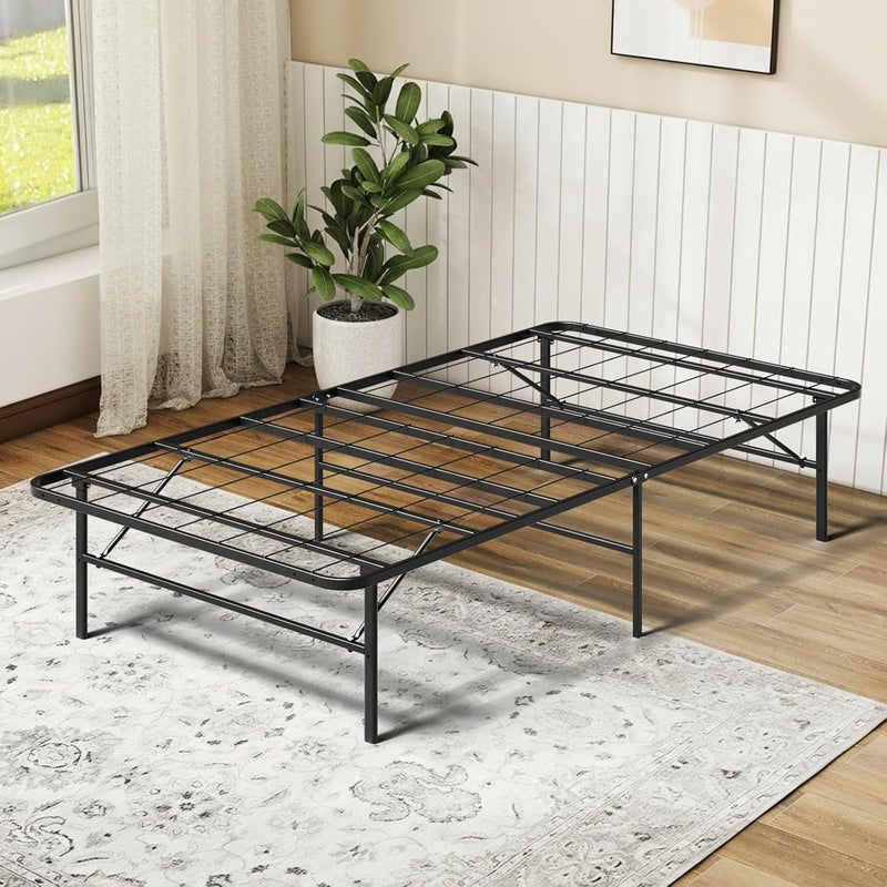 MAKE CHANGES Heavy Duty Twin Bed Frames Foldable, Noise Free Metal Twin Size Bed Frame with 14" Storage, Easy Tool-Free Assembly, No Box Spring Needed,Black - Image 1