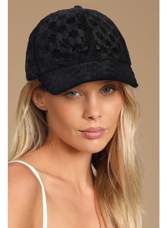 Tidefire Women's Lace Small Flower Baseball Caps Adjustable Hollow Lace Hat Summer Cap Visor Cap (Black) - Image 2