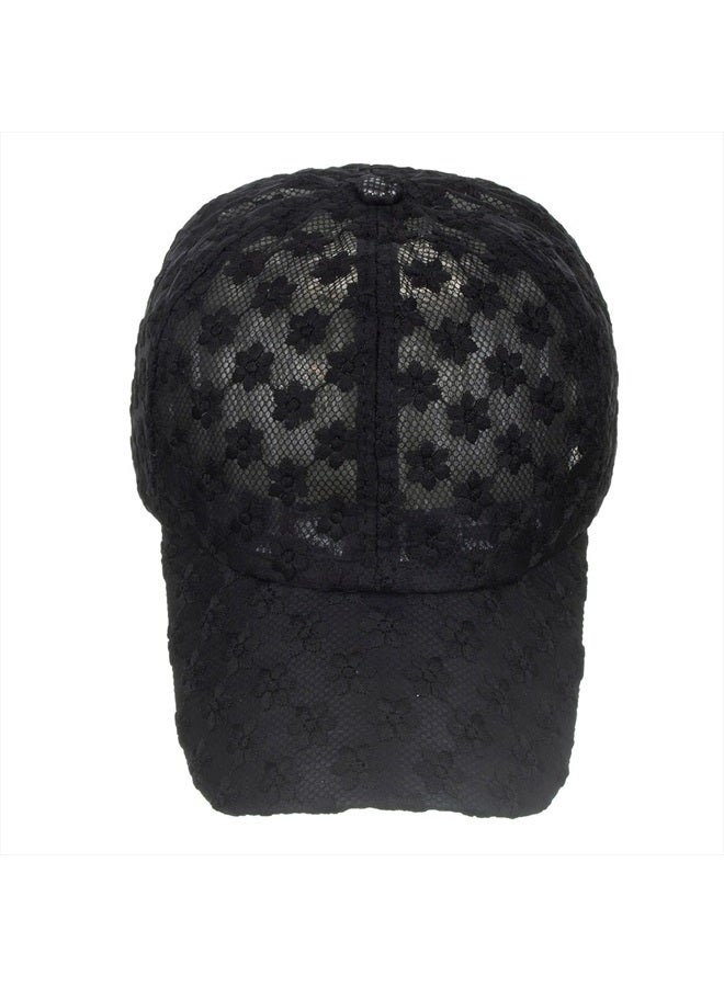 Tidefire Women's Lace Small Flower Baseball Caps Adjustable Hollow Lace Hat Summer Cap Visor Cap (Black) - Image 3