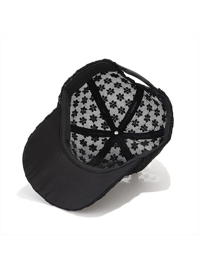 Tidefire Women's Lace Small Flower Baseball Caps Adjustable Hollow Lace Hat Summer Cap Visor Cap (Black) - Image 4