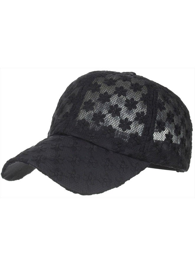 Tidefire Women's Lace Small Flower Baseball Caps Adjustable Hollow Lace Hat Summer Cap Visor Cap (Black) - Image 1
