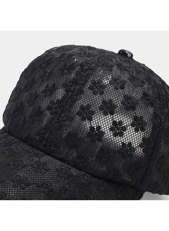 Tidefire Women's Lace Small Flower Baseball Caps Adjustable Hollow Lace Hat Summer Cap Visor Cap (Black) - Image 5