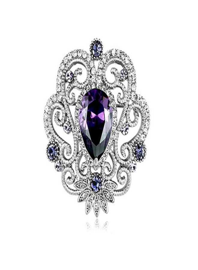 JOYID Crown Cubic Zirconia Brooch Pin for Women Wedding Clothing Bouquet Accessory-Purple - Image 1