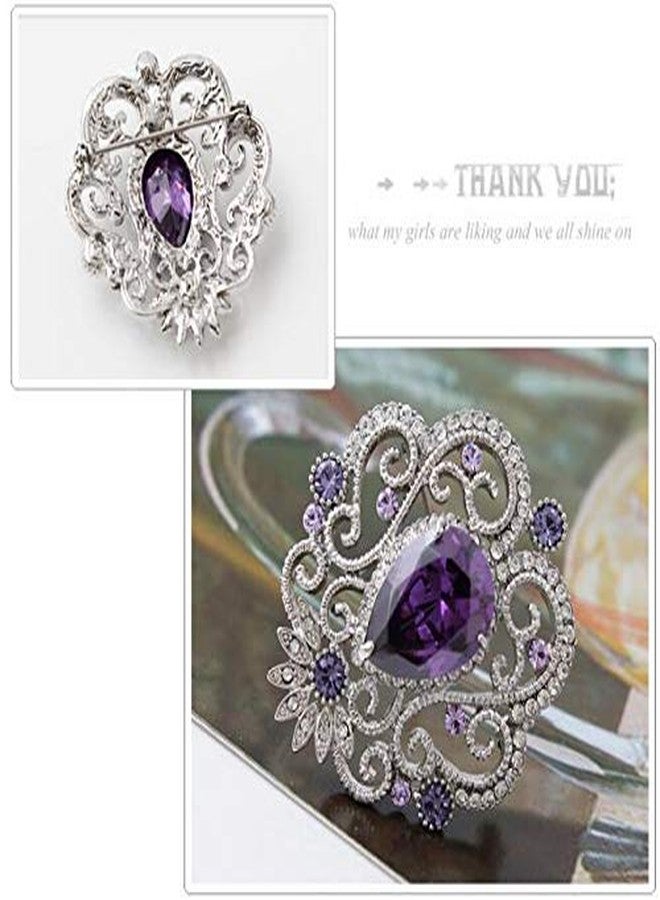 JOYID Crown Cubic Zirconia Brooch Pin for Women Wedding Clothing Bouquet Accessory-Purple - Image 4