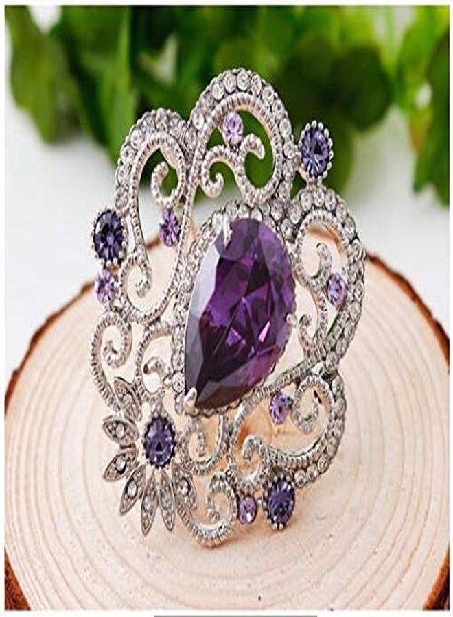 JOYID Crown Cubic Zirconia Brooch Pin for Women Wedding Clothing Bouquet Accessory-Purple - Image 3
