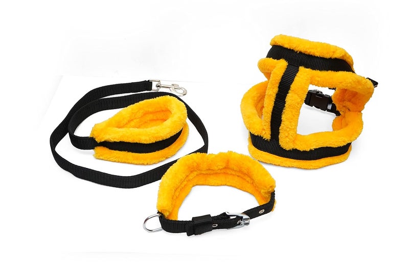 Cooker Nylon Fur Dog Harness & Leash Combo, Adjustable Harness, Soft Fur Padded (Yellow) - Image 2