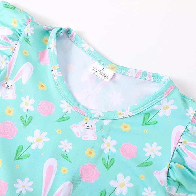 PRCSEE Easter Toddler Girls Dress Bunny Egg Print Dresses Short Sleeve Outfits 5-6Y - Image 3