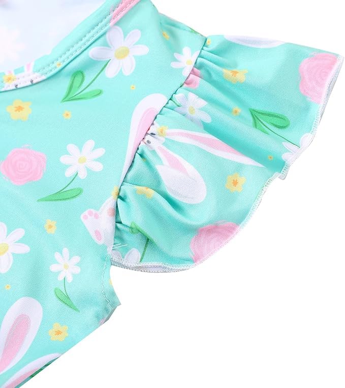PRCSEE Easter Toddler Girls Dress Bunny Egg Print Dresses Short Sleeve Outfits 5-6Y - Image 4