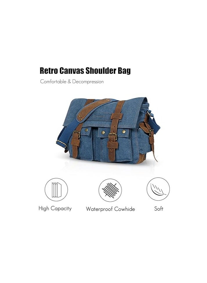 FANDARE Unisex messenger bag, canvas shoulder bag, college bag, outdoor travel backpack, commuting work shoulder bag, 14 inch laptop crossbody bag  - Image 3